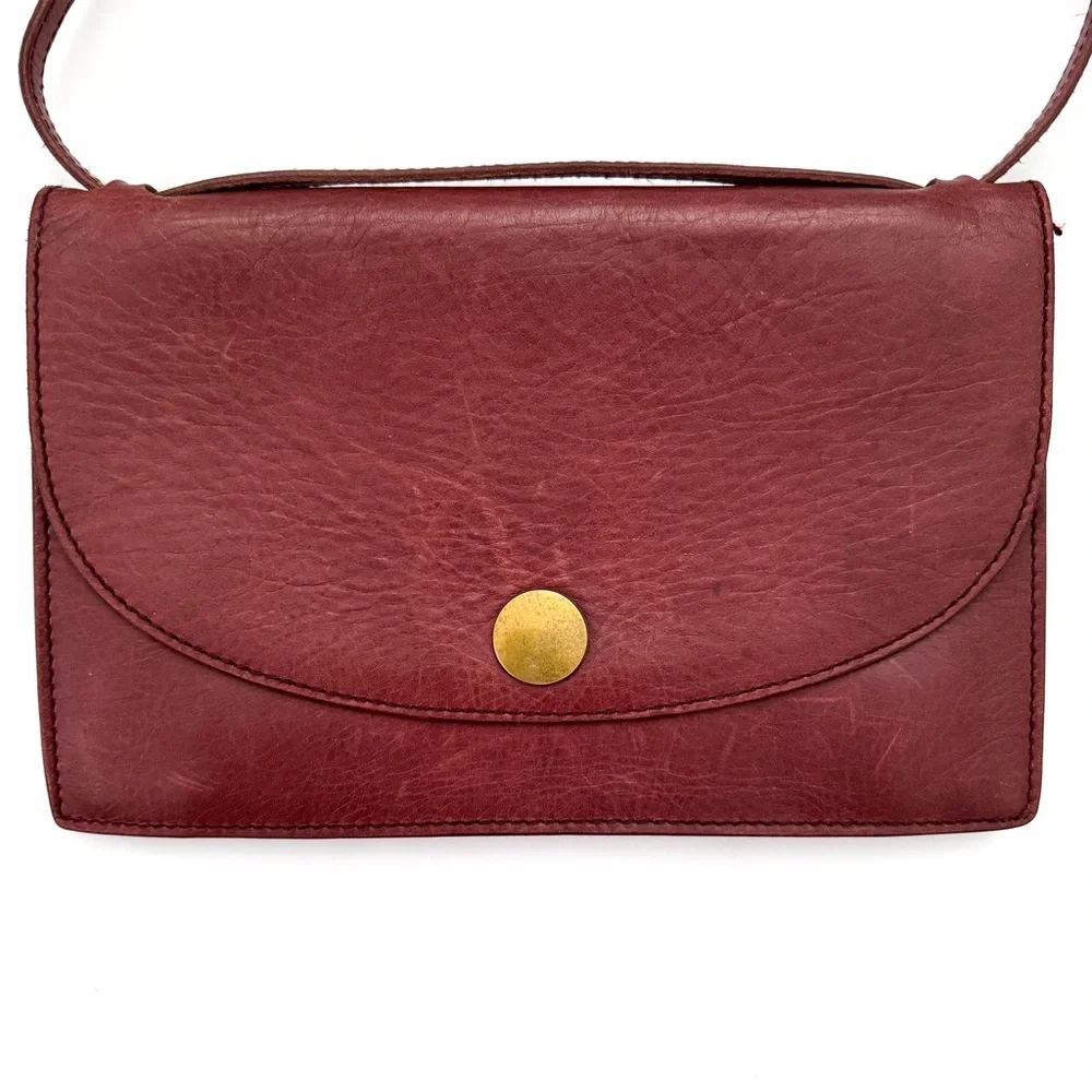 Madewell The Slim Red Brown Leather Convertible Crossbody Shoulder Bag Trifold - Picture 3 of 8